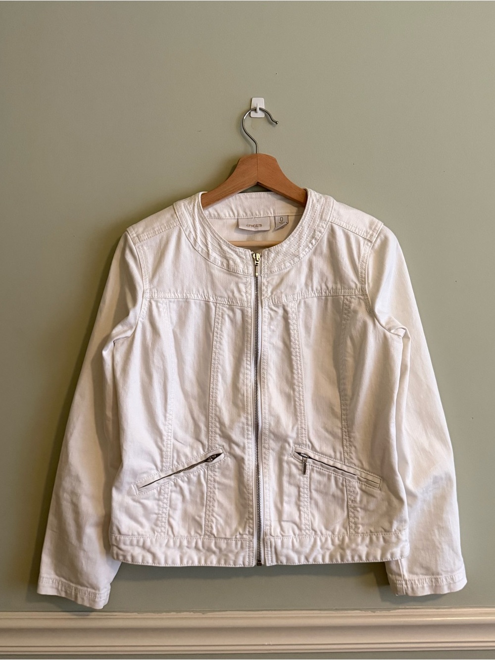 Chico's White Zip-Front Jean Jacket